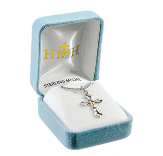 1-inch Tutone Sterling Silver Cross with Chalice 18-inch Chain