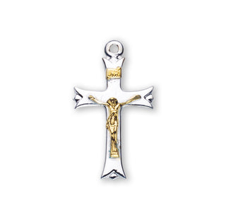 1-inch Tutone Sterling Silver Crucifix with 18-inch Chain
