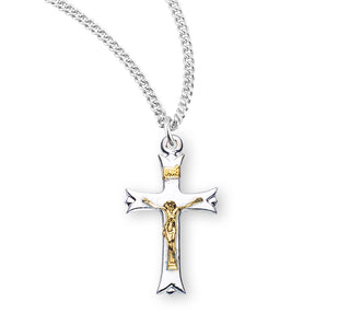 1 Inch Tutone Sterling Silver Crucifix With 18 Inch Chain