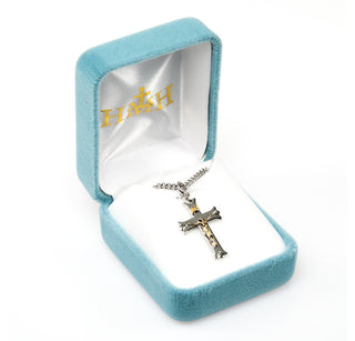 1-inch Tutone Sterling Silver Crucifix with 18-inch Chain
