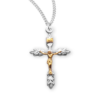 1 1 8 Inch Tutone Sterling Silver Wheat Crucifix With 18 Inch Chain