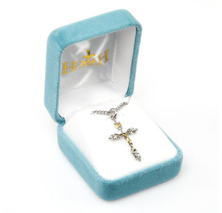 1 1/8-inch Tutone Sterling Silver Wheat Crucifix with 18-inch Chain