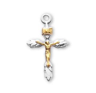 3/4-inch Tutone Sterling Silver Wheat Crucifix with 18-inch Chain