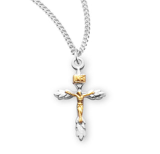 3 4 Inch Tutone Sterling Silver Wheat Crucifix With 18 Inch Chain