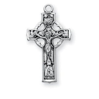 1 1/8" Sterling Silver Celtic Crucifix with 18" Chain