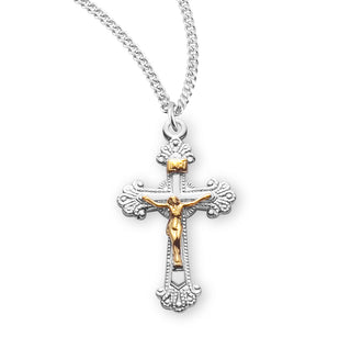 1 1 8 Inch Tutone Sterling Silver Crucifix With 18 Inch Chain