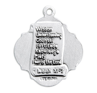 3/4-inch Sterling Silver Confirmation 7 Gifts of the Holy Spirit Medal with 18-inch Chain