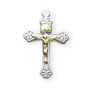 3/4-inch Tutone Sterling Silver Crucifix with 18-inch Chain