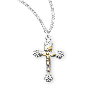 3 4 Inch Tutone Sterling Silver Crucifix With 18 Inch Chain