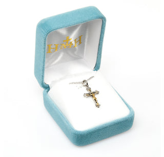 3/4-inch Tutone Sterling Silver Crucifix with 18-inch Chain
