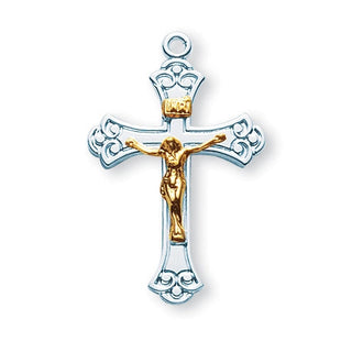 1 1/8' Tutone Sterling Silver Crucifix | 18-inch Chain