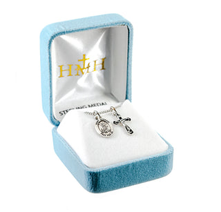 Sterling Silver Small St. Michael Medal and Small Crucifix