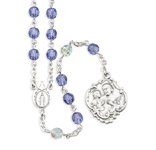 Sterling Silver Saint Joseph Chaplet with Miraculous Centerpiece made with Finest Crystal 6mm Tanzanite Beads