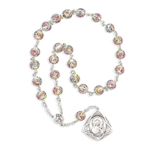 Sterling Silver Saint Therese Chaplet with OL of Mt. Carmel Centerpiece made with Floral Glass Beads Crystal 8mm