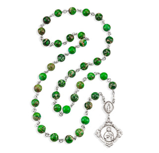Sterling Silver Saint Jude Chaplet with Miraculous Centerpiece made with Imperial 8mm Green Jasper Beads 6mm