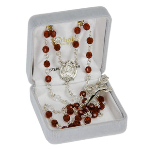 Sterling Silver Sacred Heart of Jesus Chaplet made with 6mm Finest Crystal Blood Red & Crystal Beads