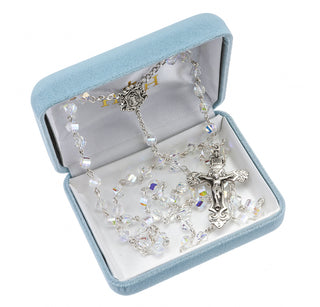 Round Shaped Faceted Finest Austrian Crystal Sterling Rosary - Engravable