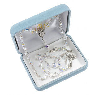 Aurora Finest Austrian Crystal Cube Sterling Rosary - Engravable