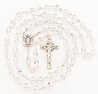 96 Faceted Round Aurora Sterling Rosary - Engravable