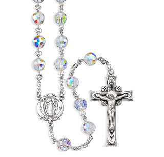 96 Faceted Round Aurora Sterling Rosary Engravable