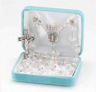 96 Faceted Round Aurora Sterling Rosary - Engravable