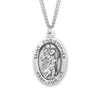 Sterling Silver Oval Shaped Saint Christopher Medal