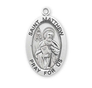 Sterling Silver Oval Shaped St. Matthew Medal