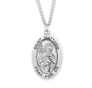 Sterling Silver Oval Shaped Saint Matthew Medal