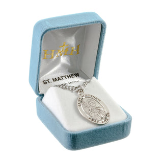 Sterling Silver Oval Shaped St. Matthew Medal