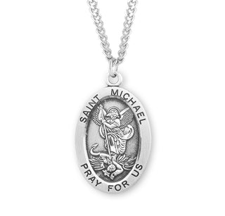 Sterling Silver Oval Shaped Saint Michael Medal