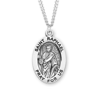 Sterling Silver Oval Shaped Saint Raphael Medal