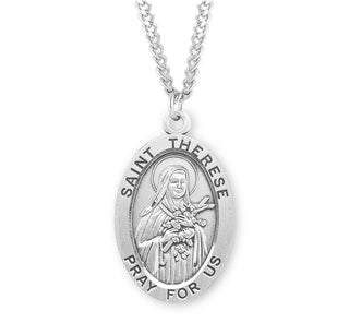 Sterling Silver Oval Shaped Saint Therese Medal