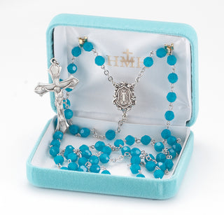 Aurora Flower Shaped Petal Finest Austrian Crystal Sterling Rosary - Engravable