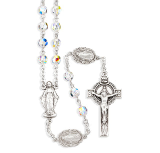 Sterling Silver Rosary Hand Made with finest Austrian Crystal 6mm Aurora Borealis Faceted Round Beads