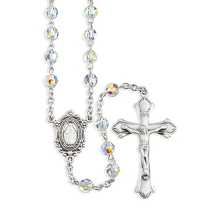 6Mm Round Finest Austrian Crystal Aurora Borealis Crystal Sterling Rosary Engravable