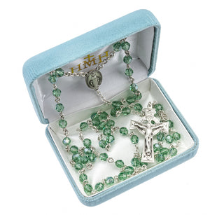 Double Capped Pink Finest Austrian Crystal Sterling Rosary - Engravable