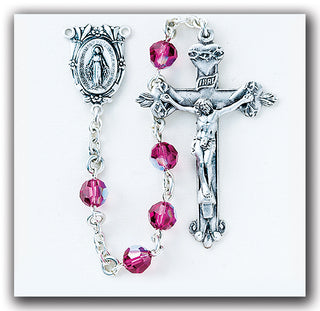 Pink Finest Austrian Crystal Sterling Rosary - Engravable