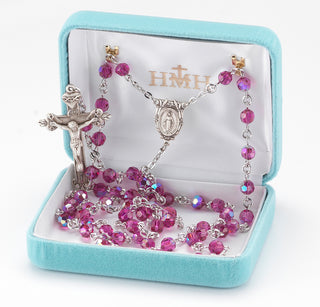 Pink Finest Austrian Crystal Sterling Rosary - Engravable