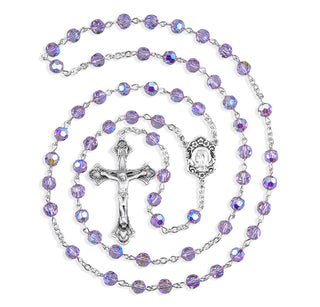 Sterling Silver Rosary Hand Made with finest Austrian Crystal 6mm Light Amethyst Faceted Round Beads