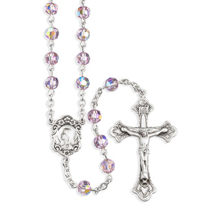 Sterling Silver Rosary Hand Made with finest Austrian Crystal 6mm Light Amethyst Faceted Round Beads