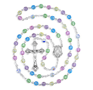 6mm Round Multi Color Finest Austrian Crystal Sterling Rosary - Engravable