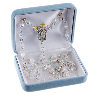 96 Faceted Round Aurora Finest Austrian Crystal Sterling Rosary - Engravable