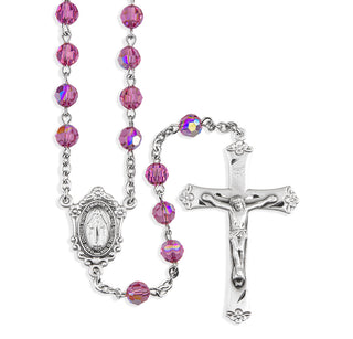Sterling Silver Rosary Hand Made with finest Austrian Crystal 6mm Pink Faceted Round Beads