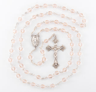 6mm Round Silk Finest Austrian Crystal Sterling Rosary - Engravable