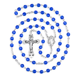 6mm Round Sapphire Finest Austrian Crystal Sterling Rosary - Engravable