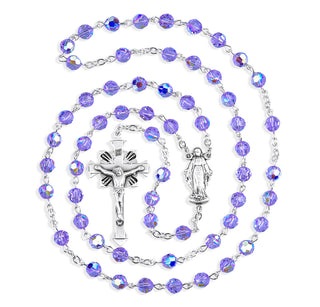 Sterling Silver Rosary Hand Made with finest Austrian Crystal 6mm Violet Faceted Round Beads