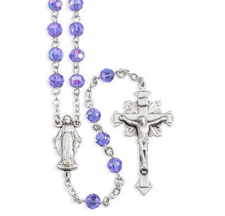 Sterling Silver Rosary Hand Made with finest Austrian Crystal 6mm Violet Faceted Round Beads