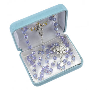 Sterling Silver Rosary Hand Made with finest Austrian Crystal 6mm Violet Faceted Round Beads