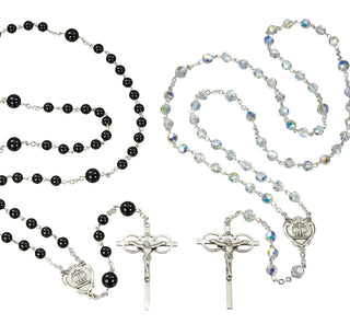 Sterling Silver Wedding Rosary Set Hand Made with finest Austrian Crystal 6mm Beads and Onyx Beads