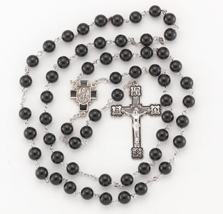 7mm Jet Black Finest Austrian Crystal Sterling Rosary